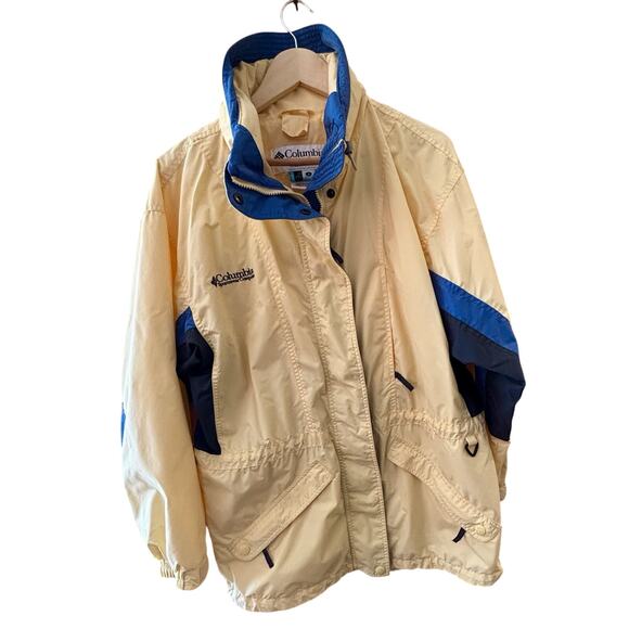 Columbia Jackets & Blazers - VTG Columbia Women’s Jacket Butter Yellow Blue Accents Sz M Packed Hood Outdoor